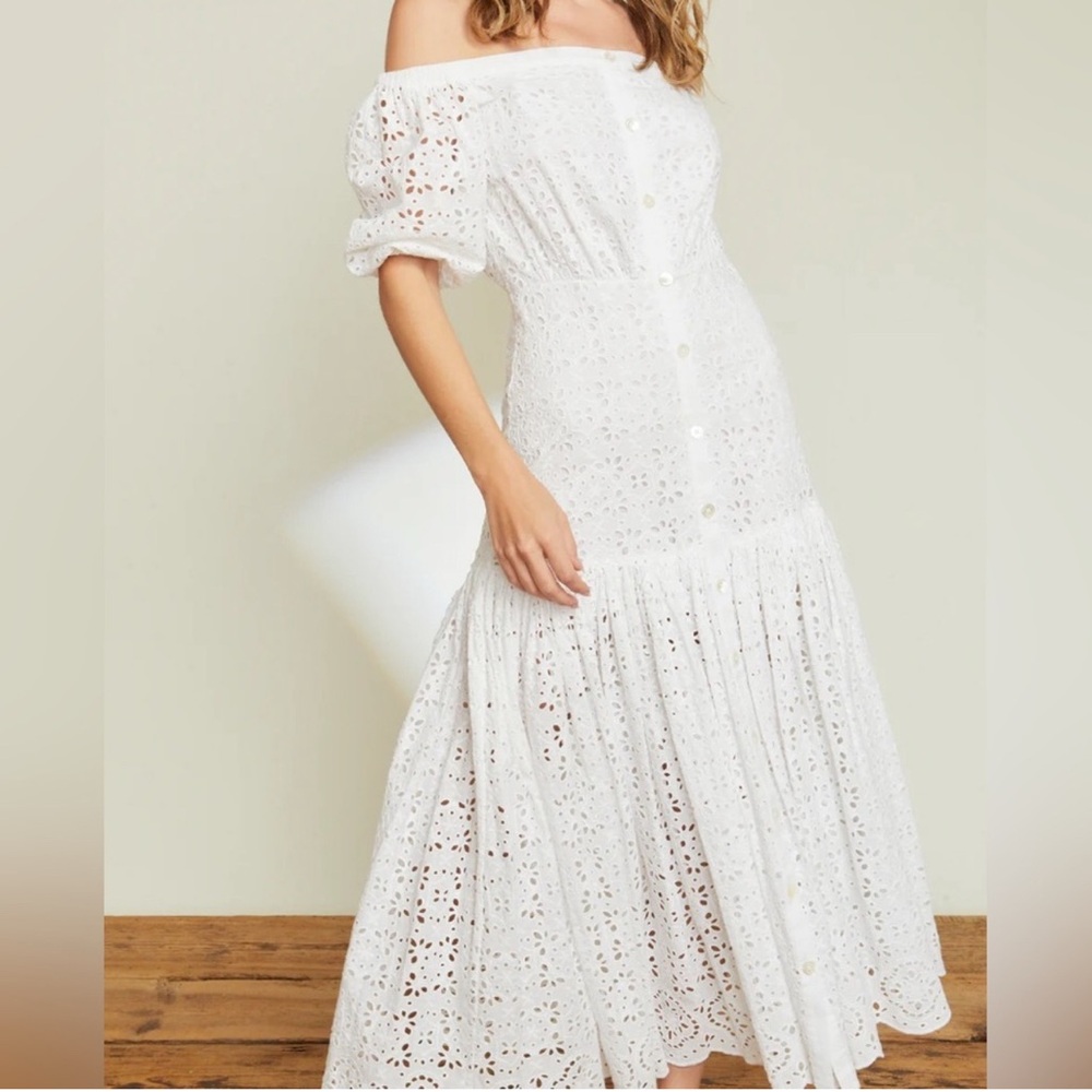Veronica Beard Elegant Green Eyelet Midi Dress - Picture 6 of 6